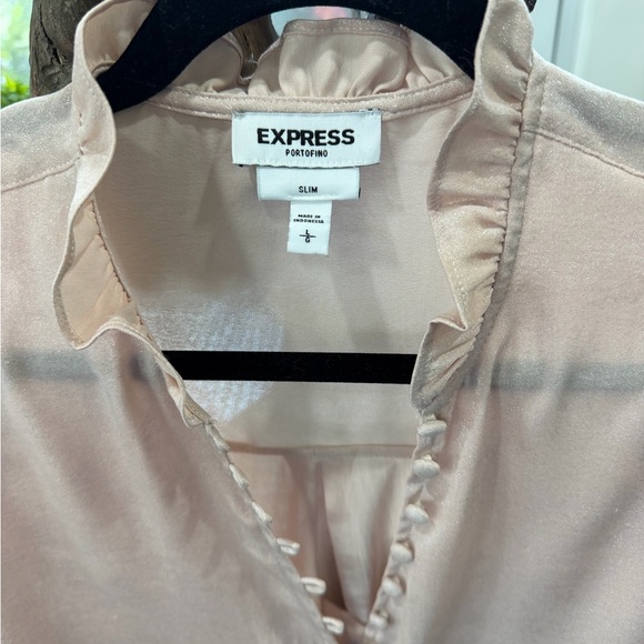 Express Light Pink Ruffle-Trim Button Front Blouse - Picture 2 of 5